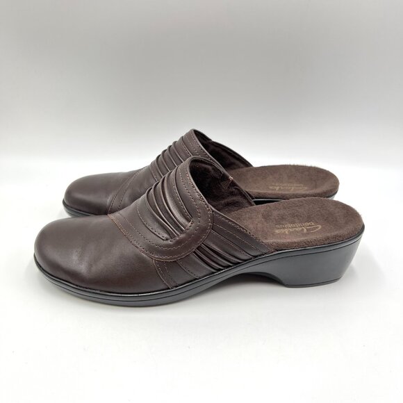 Clarks Womens Size 8.5M Brown Leather Slip On Mules Clogs Shoes‎ - Picture 6 of 14